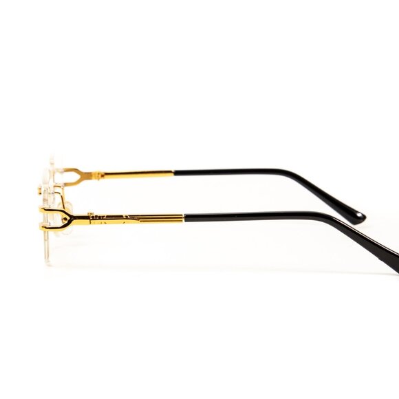 Retro Style Rimless Clear Lens Rectangular Gold Frame Square Men’s Glasses - Picture 8 of 8